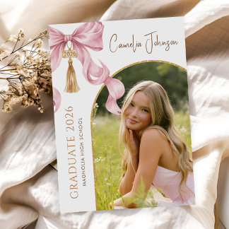 Roze Coquette Strik Foto 2026 Afstudeerfeest Kaart