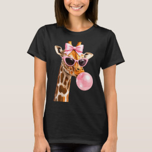 Roze Coquette Strik Giraffe Die Zonnebril Draagt W T-shirt