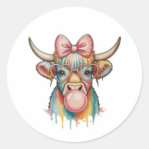 Roze Coquette Strik Hoogland Koe Bubblegum Ronde Sticker