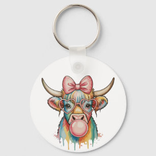 Roze Coquette Strik Hoogland Koe Bubblegum Sleutelhanger