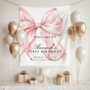 Roze Coquette Strik Verjaardagsfeest Welkomstbord Wandkleed
