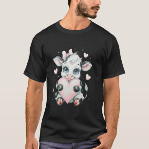 Roze Coquette Strik Zwart & Witte Koe Houdt Hart T-shirt