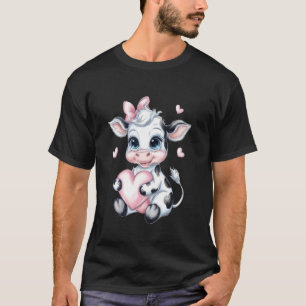 Roze Coquette Strik Zwarte & Witte Koe Houdt Hart T-shirt