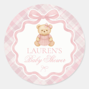 Roze Coquette Strikbeer Baby Shower Envelopzegel Ronde Sticker