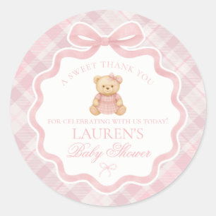 Roze Coquette Strikdier Beer Schotse Baby Shower F Ronde Sticker