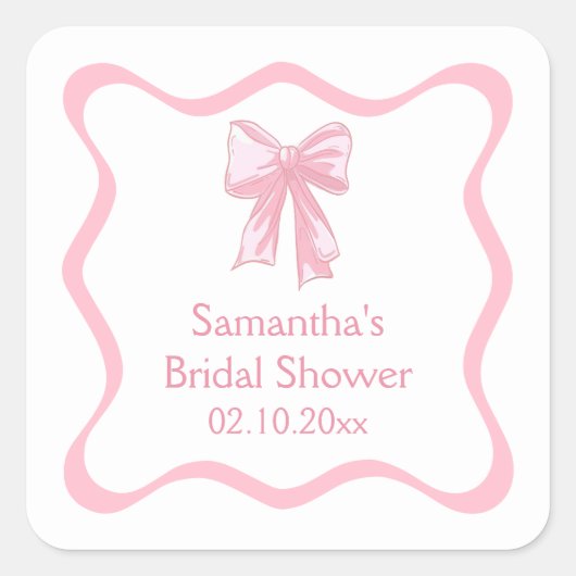 Roze Coquette Strikje Trouwfeest Bruidsfeest Vierkante Sticker (Voorkant)