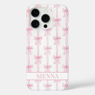 Roze Coquette Strikjes Gestreept Met Initialen iPhone 16 Pro Hoesje