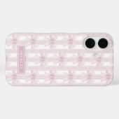 Roze Coquette Strikjes op Strepen met Monogram Case-Mate iPhone Case (Achterkant (horizontaal))