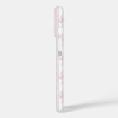 Roze Coquette Strikjes op Strepen met Monogram Case-Mate iPhone Case (Achterkant / Links)