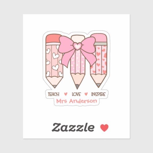Roze Coquette Valentijnsdag Leraar Potlood Custom Sticker (Vel)
