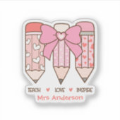 Roze Coquette Valentijnsdag Leraar Potlood Custom Sticker (Voorkant)