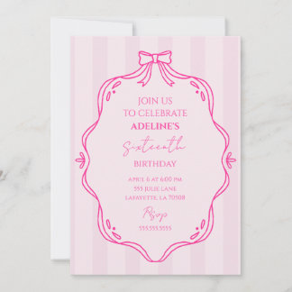 Roze Coquette verjaardagsfeest uitnodiging
