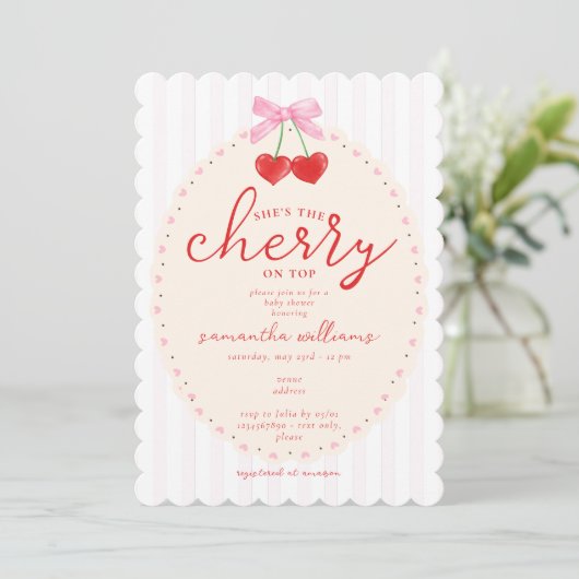 Roze Coquette Waterverf Cherry op Top Baby shower Kaart (Staand voorkant)