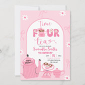Roze Coquette Whimsical Retro Tea 4e verjaardag Kaart (Voorkant)