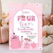 Roze Coquette Whimsical Retro Tea 4e verjaardag