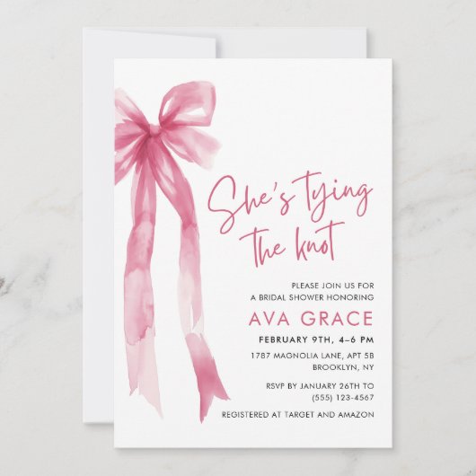 Roze Coquette Ze bindt het knoop Vrijgezellenfeest Kaart (Voorkant)
