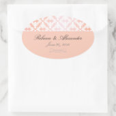 Roze & Coral Damask bruiloft Ovale Sticker (Tas)
