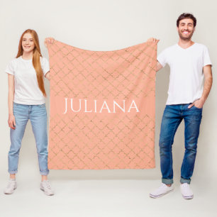 Roze Coral Gold Quatrefoil, speciaal gepersonalis Fleece Deken