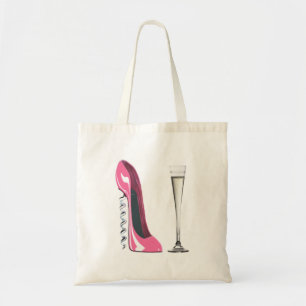 Roze Corkschroef Stiletto Shoe en Champagne Flute Tote Bag