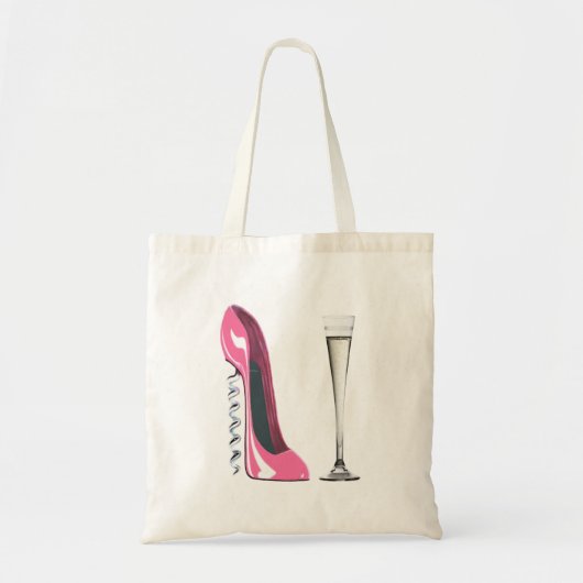 Roze Corkschroef Stiletto Shoe en Champagne Flute Tote Bag (Voorkant)
