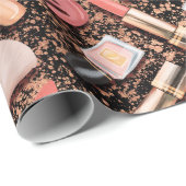 Roze Cosmetica Patroon Glitter Cadeaupapier (Rol Hoek)