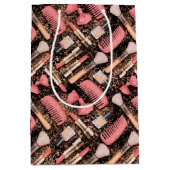 Roze Cosmetica Patroon Glitter  Medium Cadeauzakje (Voorkant)