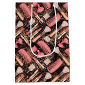 Roze Cosmetica Patroon Glitter  Medium Cadeauzakje (Achterkant)