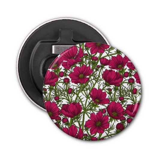 Roze Cosmos bloemen Button Flesopener (Voorkant)