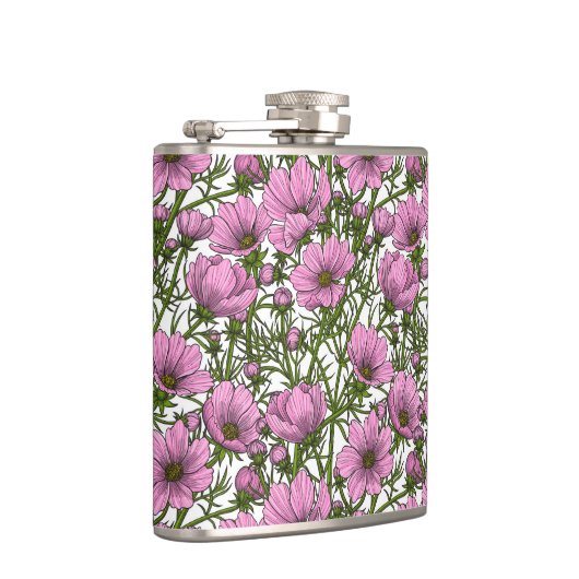 Roze Cosmos bloemen Heupfles (Rechts)