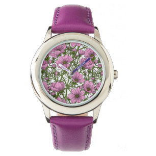 Roze Cosmos bloemen Horloge