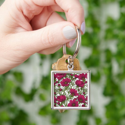 Roze Cosmos bloemen Sleutelhanger (Hand)