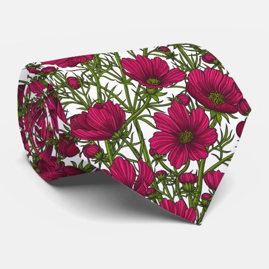 Roze Cosmos bloemen Stropdas (Opgerold)