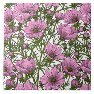 Roze Cosmos bloemen Tegeltje