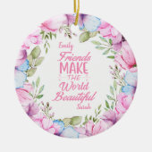 Roze Cosmos Waterverf Bloemenkrans Vriendschap Keramisch Ornament (Voorkant)