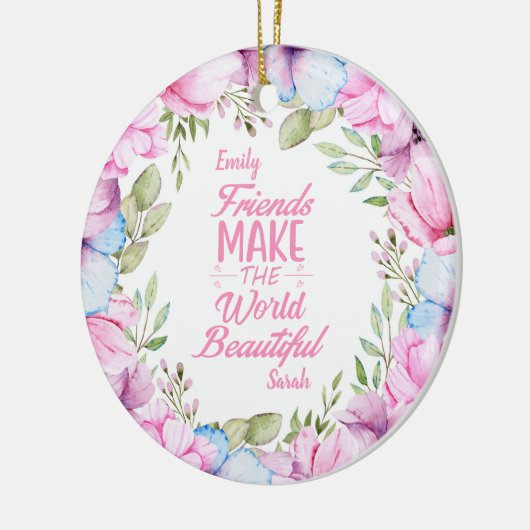 Roze Cosmos Waterverf Bloemenkrans Vriendschap Keramisch Ornament (Links)