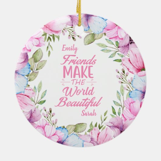 Roze Cosmos Waterverf Bloemenkrans Vriendschap Keramisch Ornament (Achterkant)