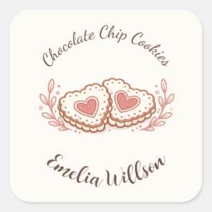 Roze Cottage Bakkerij Chocolate Chip Cookies Vierkante Sticker