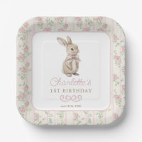 Roze Cottage Chic Bunny Floral Girl Verjaardag