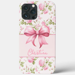 Roze Cottage Roos met Bow Coquette iPhone 13 Pro Max Hoesje