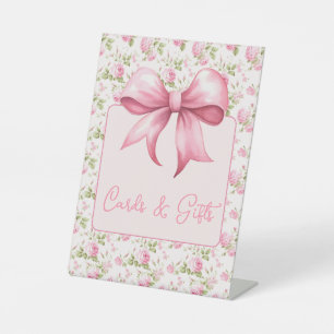 Roze Cottage Roos met Bow Coquette Reclamebord Met Voetstuk