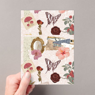 Roze Cottagecore Botanische Collage Acryl Uitnodigingen