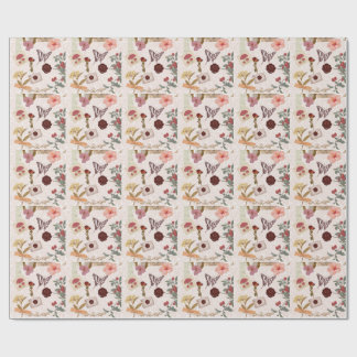 Roze Cottagecore Botanische Collage Cadeaupapier