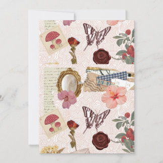 Roze Cottagecore Botanische Collage Kaart