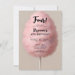 Roze Cotton Candy Gouden Confetti Verjaardagsfeest Kaart