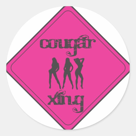 Roze Cougar Crossing 3 Dames Ronde Sticker (Voorkant)