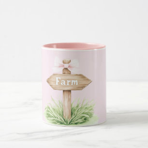 Roze Country Boog Houten Boerderij Naambord Mok