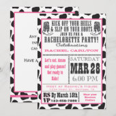 Roze Cow Print Cowgirl Bachelorette Party nodigt u Kaart (Voorkant / Achterkant)