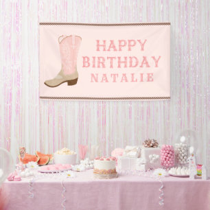 Roze Cowboy Boot Happy Birthday Spandoek