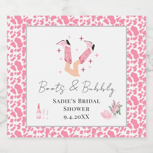 Roze Cowboy Boots & Bubbly Vrijgezellenfeest Sparkling Wijnetiket (Enkel label)