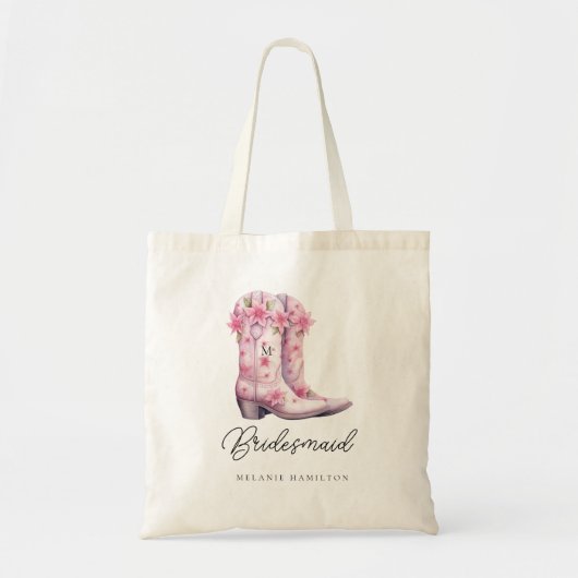 Roze Cowboy Boots Waterverf Bloemen Bruidsmeisje Tote Bag (Voorkant)